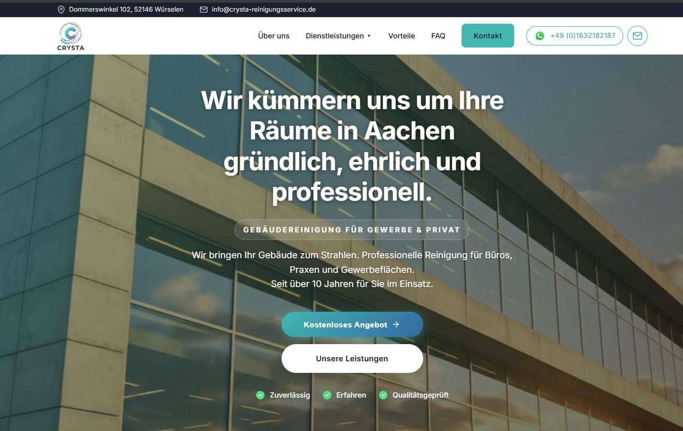 Screenshot of the CRYSTA cleaning service website